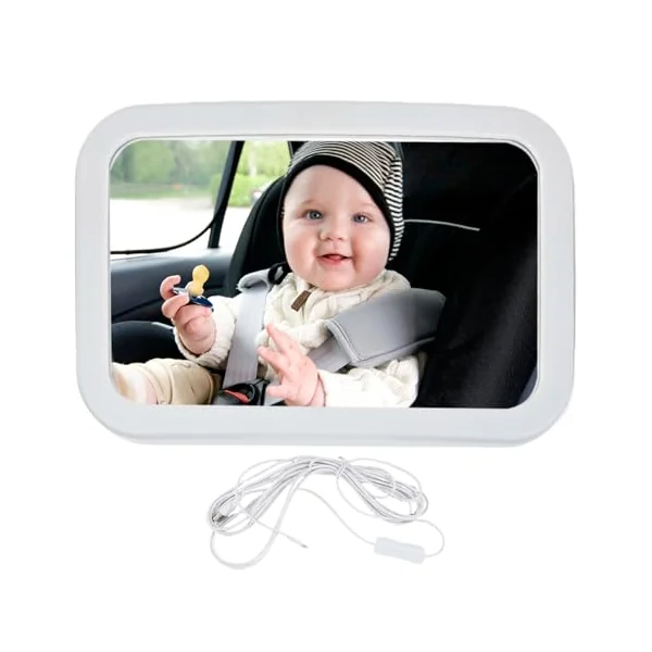 Car Seat Mirror for Rear Facing Safety LED Glass for | Dimmable USB Backseat Car Interior Mirror for Travel Dash Road Trip Daily Commuting