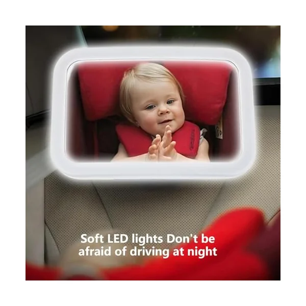 Car Seat Mirror – Rear Facing Wide Angle, LED Looking Glass, USB Dimmable View Interior Travel | Rear Facing Wide Angle LED Looking Glass,USB Dimmable View Interior Travel Ba
