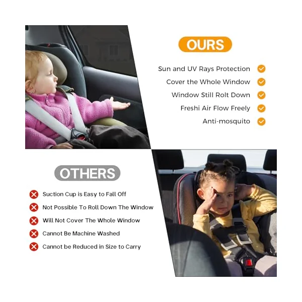 Car Window Shades for Baby (2 Pack) - Premium Stretchable & Breathable Car Sun Shade for Baby,Ultimate UV & Anti-Glare Protection Car Blinds for Children,Pets & Adults - Universal Fit for 98% Vehicles