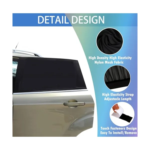 Car Window Sunshade -2 Pack Breathable Mesh Car Rear Side Window Shade Sunshade UV Protection for Baby Family Pet Size M, Mosquito Net Curtain Fit for Most(95%) of Cars, Cover Full Window