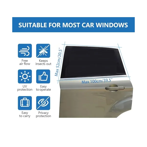 Car Window Sunshade -2 Pack Breathable Mesh Car Rear Side Window Shade Sunshade UV Protection for Baby Family Pet Size M, Mosquito Net Curtain Fit for Most(95%) of Cars, Cover Full Window