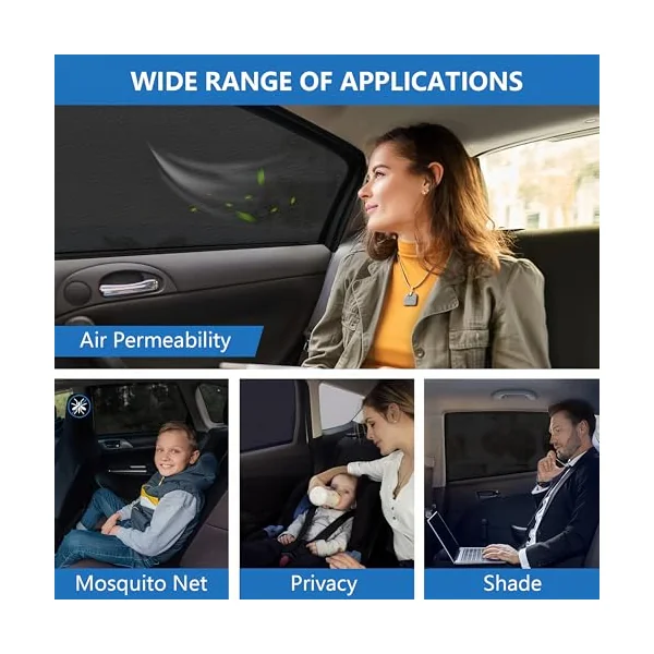 Car Window Sunshade -2 Pack Breathable Mesh Car Rear Side Window Shade Sunshade UV Protection for Baby Family Pet Size M, Mosquito Net Curtain Fit for Most(95%) of Cars, Cover Full Window