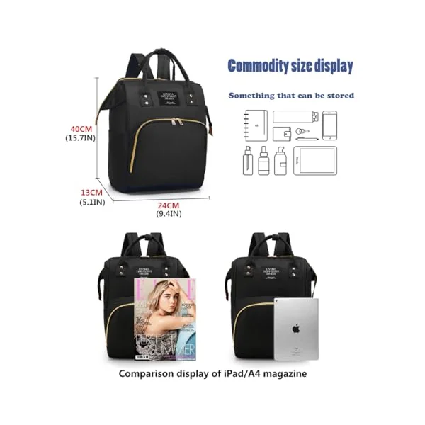 Casual Changing Backpack Bag for Mum and Baby - Organiser Backpack for on the Go - Large Changing Mat Nappy Bag with Bottle Pocket - Ideal for Prams and Hospital Bags, black, L