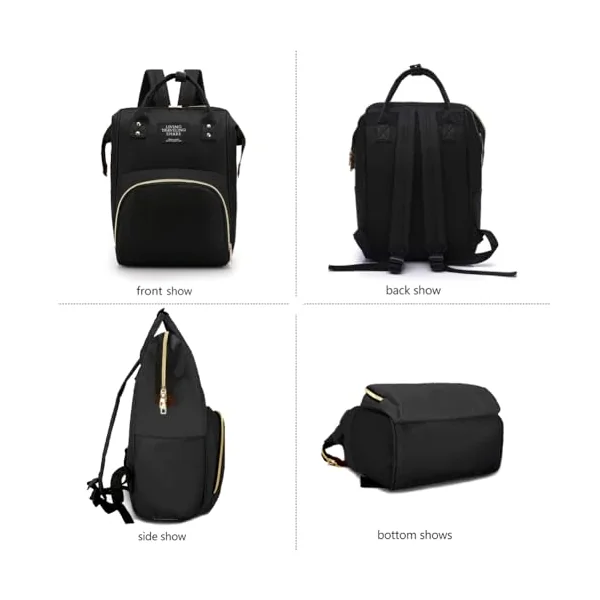 Casual Changing Backpack Bag for Mum and Baby - Organiser Backpack for on the Go - Large Changing Mat Nappy Bag with Bottle Pocket - Ideal for Prams and Hospital Bags, black, L