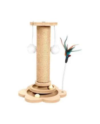Cat Scratch Post for Indoor Cats 50cm Pine Wood and Sisal Cat Scratcher with Interactive Balls Feather Teaser Platforms