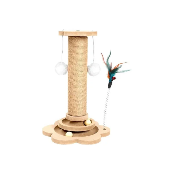 Cat Scratch Post for Indoor Cats 50cm Pine Wood and Sisal Cat Scratcher with Interactive Balls Feather Teaser Platforms