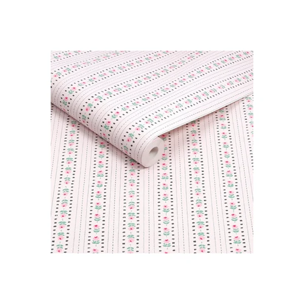 Cath Kidston Rose Ticking Stripe Pink Wallpaper