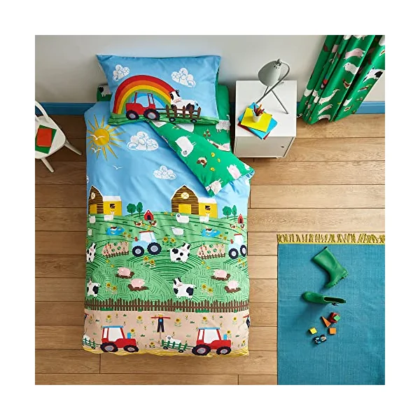 Catherine Lansfield Bedding Farmyard Animals Junior Duvet Cover Set with Pillowcase Blue, Junior Duvet Set
