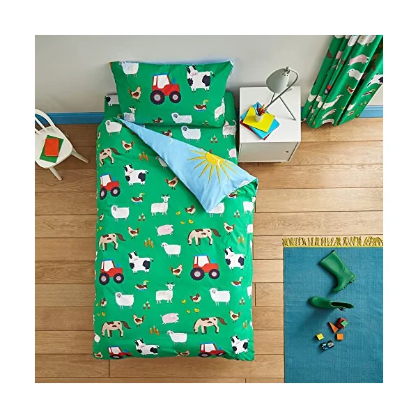Catherine Lansfield Bedding Farmyard Animals Junior Duvet Cover Set with Pillowcase Blue, Junior Duvet Set