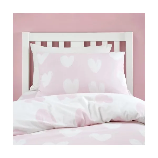 Catherine Lansfield Brushed Cotton Hearts Reversible Junior Duvet Cover Set with Pillowcase Pink