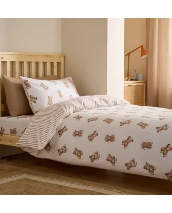 Catherine Lansfield Brushed Teddy Bear Cotton Junior Duvet Cover Set Cream