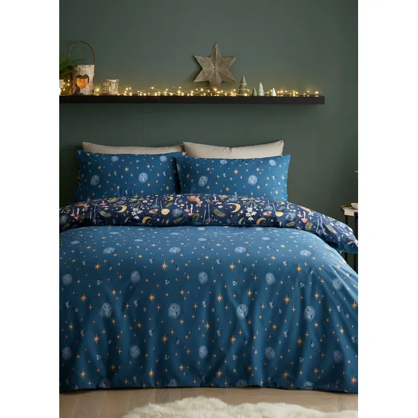 Catherine Lansfield Enchanted Twilight Animals Reversible Duvet Cover Set Navy Blue