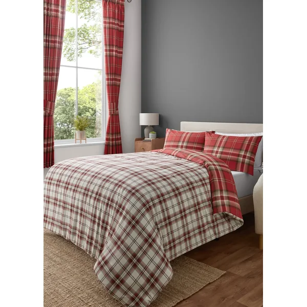 Catherine Lansfield Kelso Check Reversible Duvet Cover Set Red