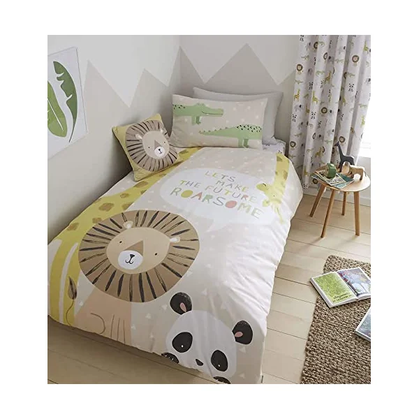 Catherine Lansfield Kids Roarsome Animals Easy Care Junior Duvet Set Natural