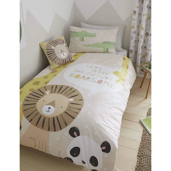 Catherine Lansfield Kids Roarsome Animals Easy Care Junior Duvet Set Natural