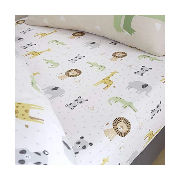 Catherine Lansfield Kids Roarsome Animals Easy Care Junior Fitted Sheet Natural