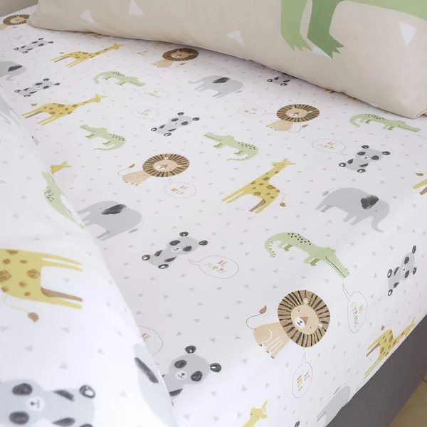 Catherine Lansfield Kids Roarsome Animals Easy Care Junior Fitted Sheet Natural