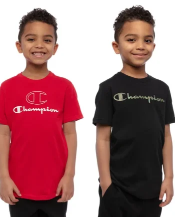 Champion Boy's 2 Pack Short Sleeve T-shirt in Black/Scarlet