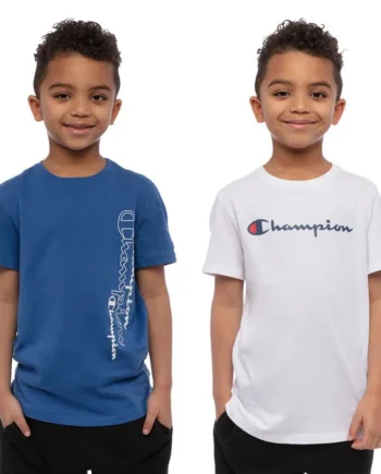 Champion Boy's 2 Pack Short Sleeve T-shirt in White/Shield Blue, Small