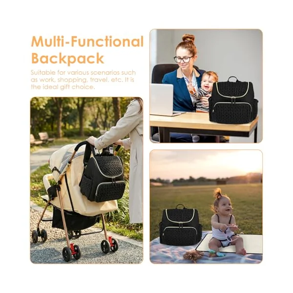 Changing Bag Backpack, Baby Nappy Changing Backpack,Diaper Bag with Insulated Pocket Pad Stroller Hook for Outdoor(black)