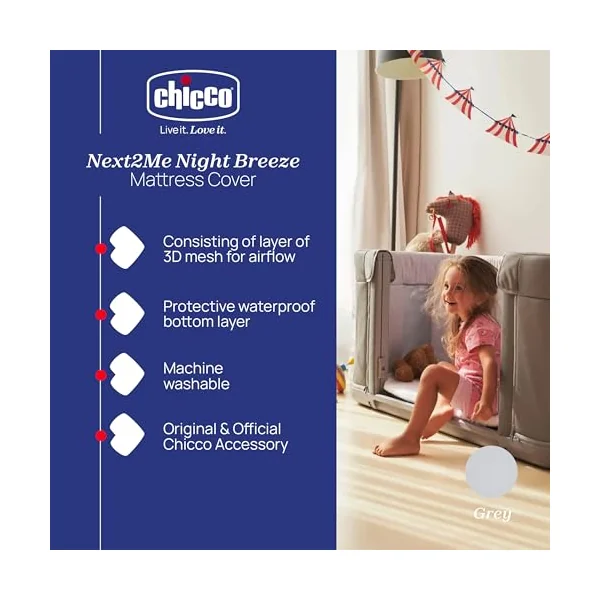 Chicco Dual Layer Top Mattress Cover For Next2Me Forever Co-Sleeping Cot, Breathable Mattress Topper, Machine Washable, Grey, 06079878000710