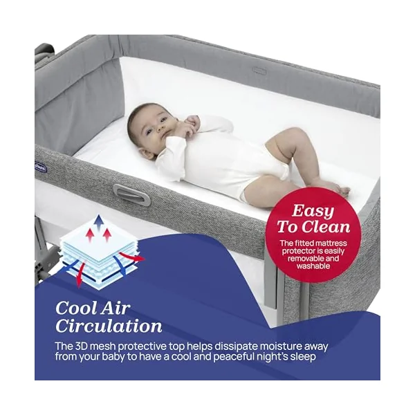 Chicco Dual Layer Top Mattress Cover For Next2Me Forever Co-Sleeping Cot, Breathable Mattress Topper, Machine Washable, Grey, 06079878000710