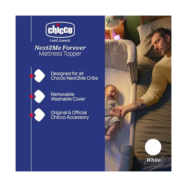 Chicco Next2Me Hygienic Terry Mattress Cover, Breathable Mattress Topper, Machine Washable, Compatible with Mattress Dimensions 50 x 110cm, White, 09010814330990