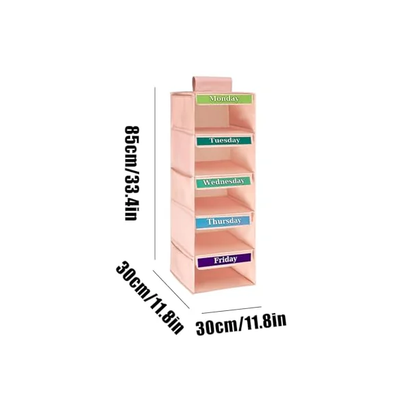 Children’s Garment Sorter, 5 Layer Suspended Wardrobe Rack, Apparel Holder for Weekday Wear and Everyday Looks, Soft Fabric Compartment Shelf for Kids’ Space, Armoire, Entry, Baby Room