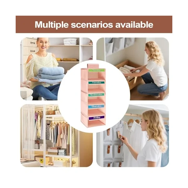 Children’s Garment Sorter, 5 Layer Suspended Wardrobe Rack, Apparel Holder for Weekday Wear and Everyday Looks, Soft Fabric Compartment Shelf for Kids’ Space, Armoire, Entry, Baby Room