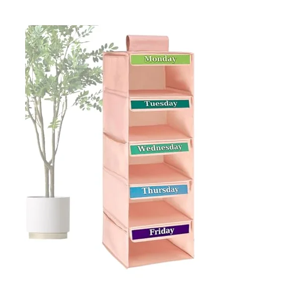 Children’s Garment Sorter, 5 Layer Suspended Wardrobe Rack, Apparel Holder for Weekday Wear and Everyday Looks, Soft Fabric Compartment Shelf for Kids’ Space, Armoire, Entry, Baby Room
