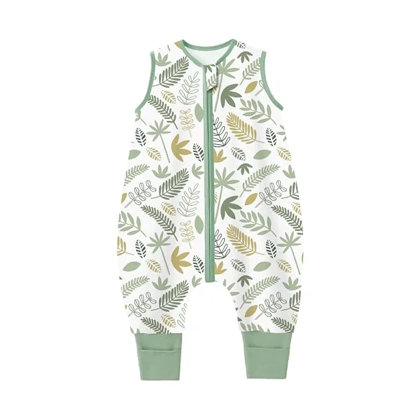 Chilsuessy Baby Sleeping Bag with Feet Summer Baby Sleeping Bag 100% Cotton 0.5 Tog Summer Kid Sleeping Bag with Legs for Infant Toddler, 0.5 Tog/Green Plants, 80cm/2-3 Years