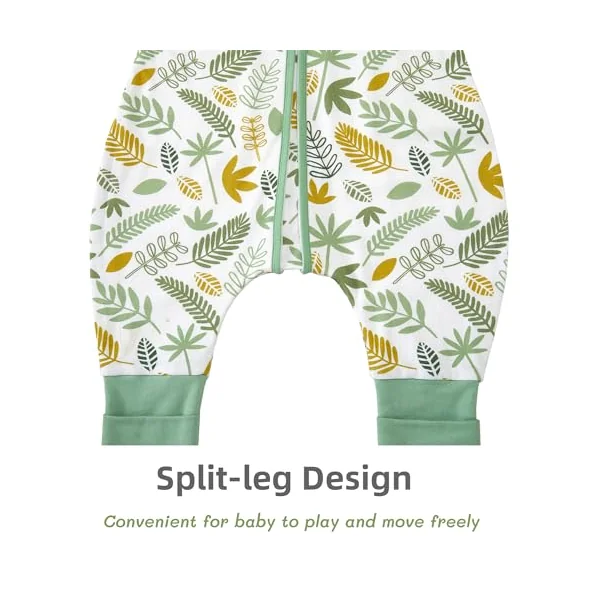 Chilsuessy Baby Sleeping Bag with Feet Summer Baby Sleeping Bag 100% Cotton 0.5 Tog Summer Kid Sleeping Bag with Legs for Infant Toddler, 0.5 Tog/Green Plants, 80cm/2-3 Years