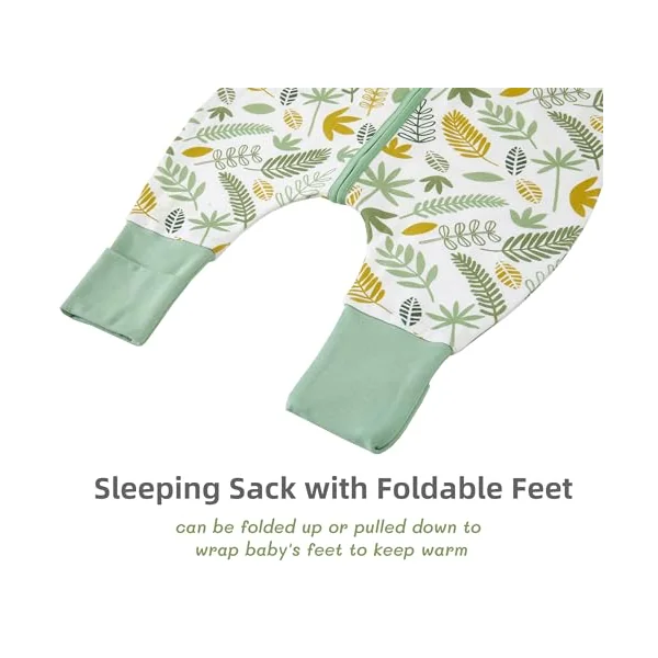 Chilsuessy Baby Sleeping Bag with Feet Summer Baby Sleeping Bag 100% Cotton 0.5 Tog Summer Kid Sleeping Bag with Legs for Infant Toddler, 0.5 Tog/Green Plants, 80cm/2-3 Years