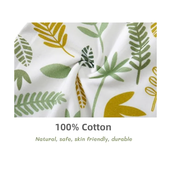 Chilsuessy Baby Sleeping Bag with Feet Summer Baby Sleeping Bag 100% Cotton 0.5 Tog Summer Kid Sleeping Bag with Legs for Infant Toddler, 0.5 Tog/Green Plants, 80cm/2-3 Years