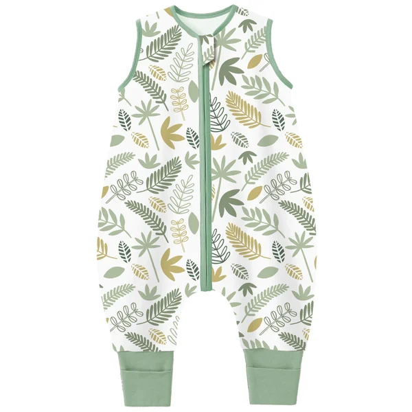 Chilsuessy Baby Sleeping Bag with Feet Summer Baby Sleeping Bag 100% Cotton 0.5 Tog Summer Kid Sleeping Bag with Legs for Infant Toddler, 0.5 Tog/Green Plants, 80cm/2-3 Years