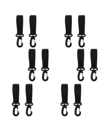 Ciieeo 12pcs Stroller Hanger Hooks for Pushchair Black Set | Polyester and Plastic Build, for Walking and Picnicking, Compact Bag Holder Hook Pack