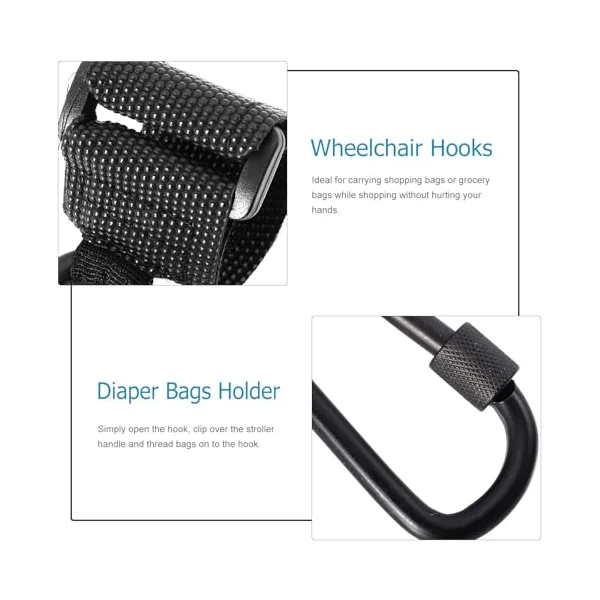 Ciieeo 2pcs Stroller Hanger Bag Hanging Hook for Pushchair | Pu Alloy Build, Supports Shopping Bags, Each Hook Holds to 30kg Random Color