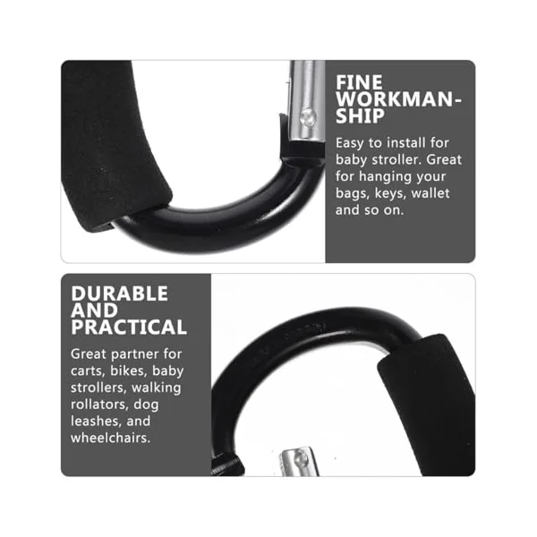 Ciieeo 3pcs Aluminum Alloy Stroller Hooks with Strong Bearing Capacity and Easy to Install for Stroller and Shopping Cart Use, Convenient Hanging Hooks for Bags