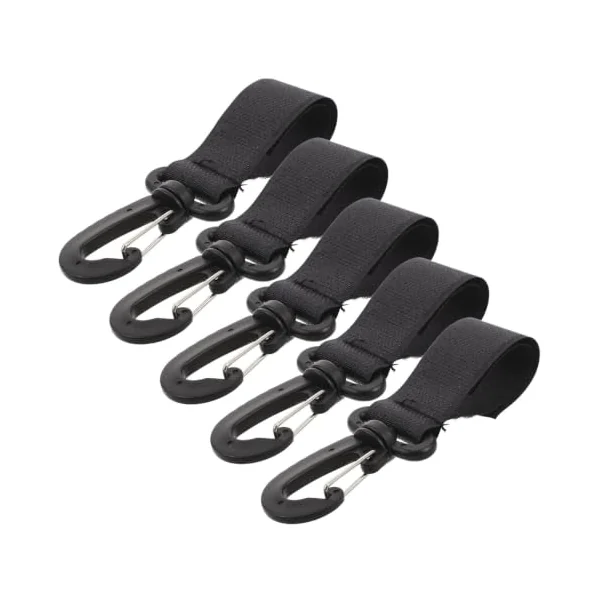 Ciieeo 5pcs Multipurpose Pram Hooks for Stroller with 360° Rotating Hook and Loop Fastener Straps, Plastic Material, Easy to Use for Travel and Shopping Bags
