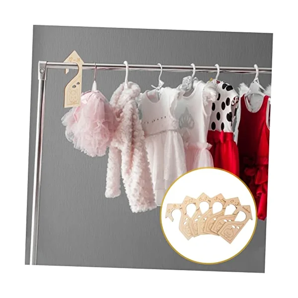 Ciieeo 6pcs Baby Clothes Divider Wardrobe Size Dividers with Cartoon Design, Beige Wood Material for Nursery Closet Organisation and Easy Clothes Sorting