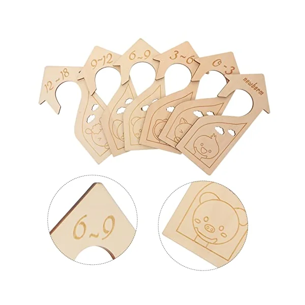 Ciieeo 6pcs Baby Clothes Divider Wardrobe Size Dividers with Cartoon Design, Beige Wood Material for Nursery Closet Organisation and Easy Clothes Sorting