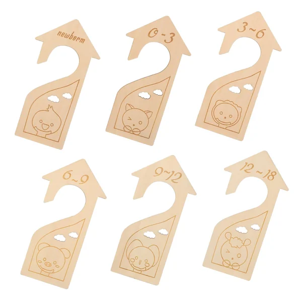 Ciieeo 6pcs Baby Clothes Divider Wardrobe Size Dividers with Cartoon Design, Beige Wood Material for Nursery Closet Organisation and Easy Clothes Sorting