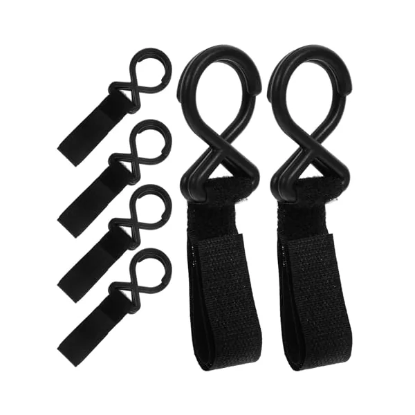 Ciieeo 6pcs Universal Black Nylon Stroller Hooks for Bags and Shopping, Safe and Practical Multipurpose Hanger Clips, Simple to Install Stroller Accessories for Travel and Everyday Use