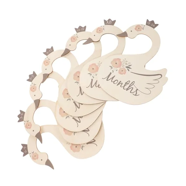 Ciieeo 7pcs Swan Shape Wooden Clothing Dividers for Baby Wardrobe | Month Period Print, Household Use, Keep Garments Ordered, Cute Nursery Organiser for Toddler Clothing
