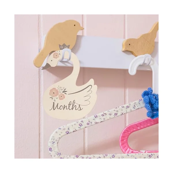 Ciieeo 7pcs Swan Shape Wooden Clothing Dividers for Baby Wardrobe | Month Period Print, Household Use, Keep Garments Ordered, Cute Nursery Organiser for Toddler Clothing