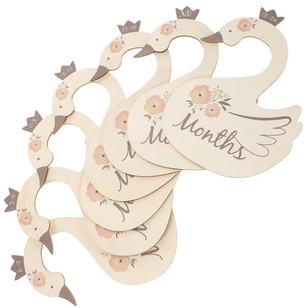 Ciieeo 7pcs Swan Shape Wooden Clothing Dividers for Baby Wardrobe | Month Period Print, Household Use, Keep Garments Ordered, Cute Nursery Organiser for Toddler Clothing