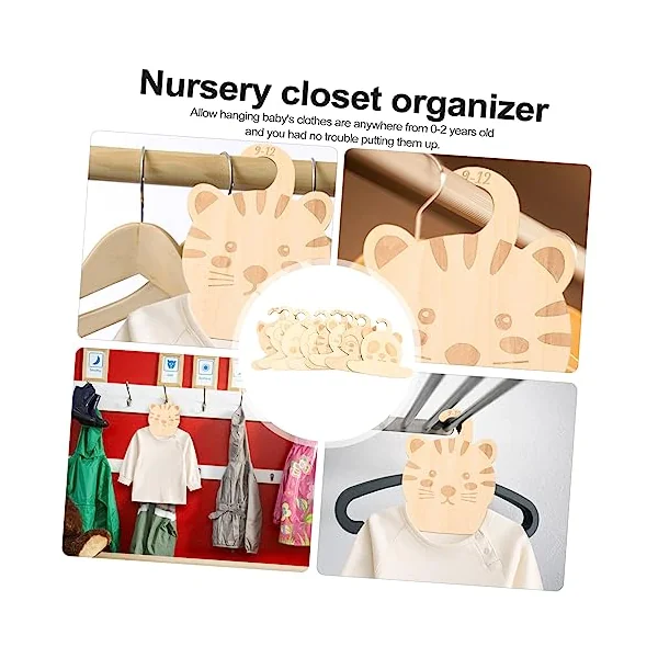 Ciieeo 8pcs Closet Organizer Clothes Hanger Wood Divider for Newborn Boy Girl Wardrobe Nursery Closet Hanger Classification