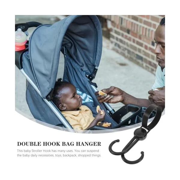 Ciieeo Multi-use Double Hook Stroller Hanger for Shopping Bags and Prams, Made of Sturdy Plastic and Polyester, Safe and Convenient to Use, for Outdoor Shopping and Everyday Use