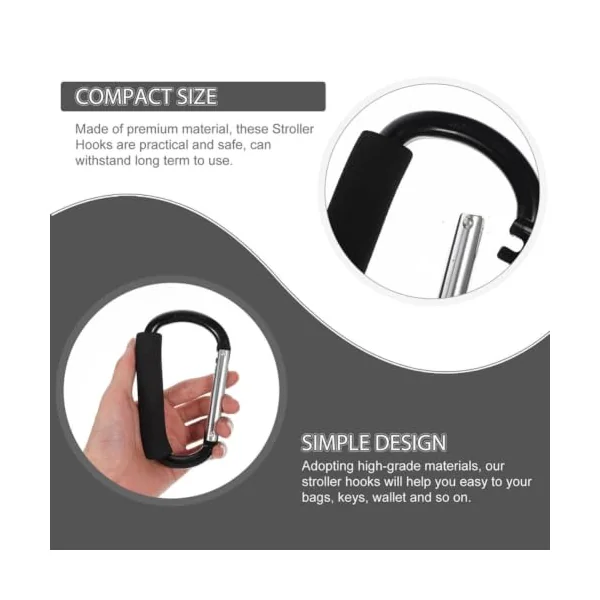 Ciieeo Stroller Hooks and 3pcs Aluminum Alloy with Strong Bearing Capacity Easy Installation, Lightweight Carabiner Hooks Convenient Multi-use Stroller Accessories for Outdoor Use