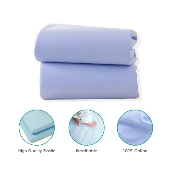 Clair de Lune 2 Pack Jersey Cotton Cot Bed Sheets 70 x 140 cm (Blue) | Breathable, gentle fabric